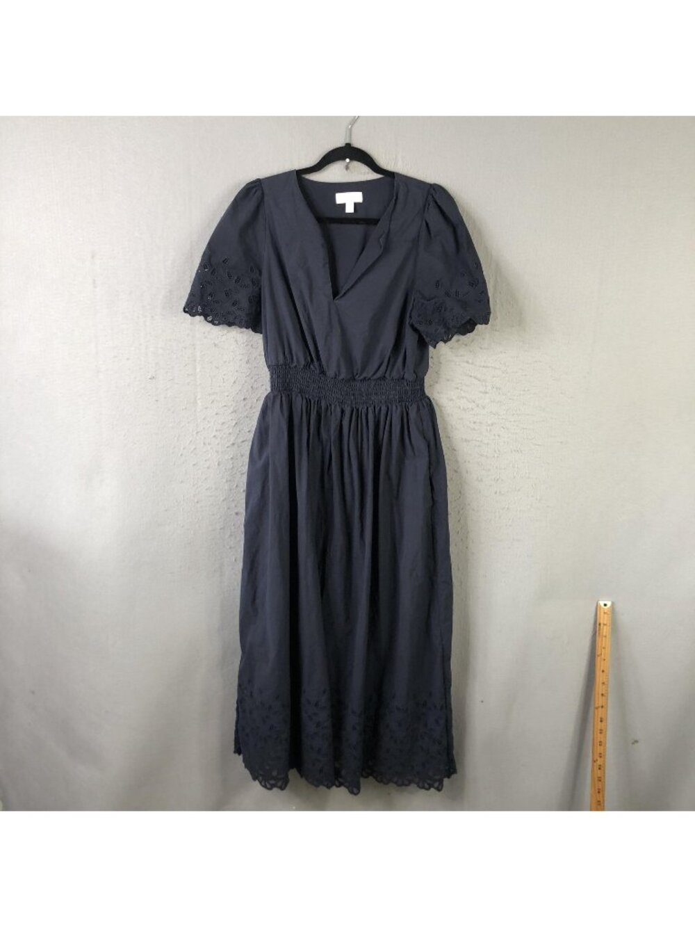 The White Company Dress Womens 12 Blue Eyelet Cotton Maxi Puff Sleeve Boho